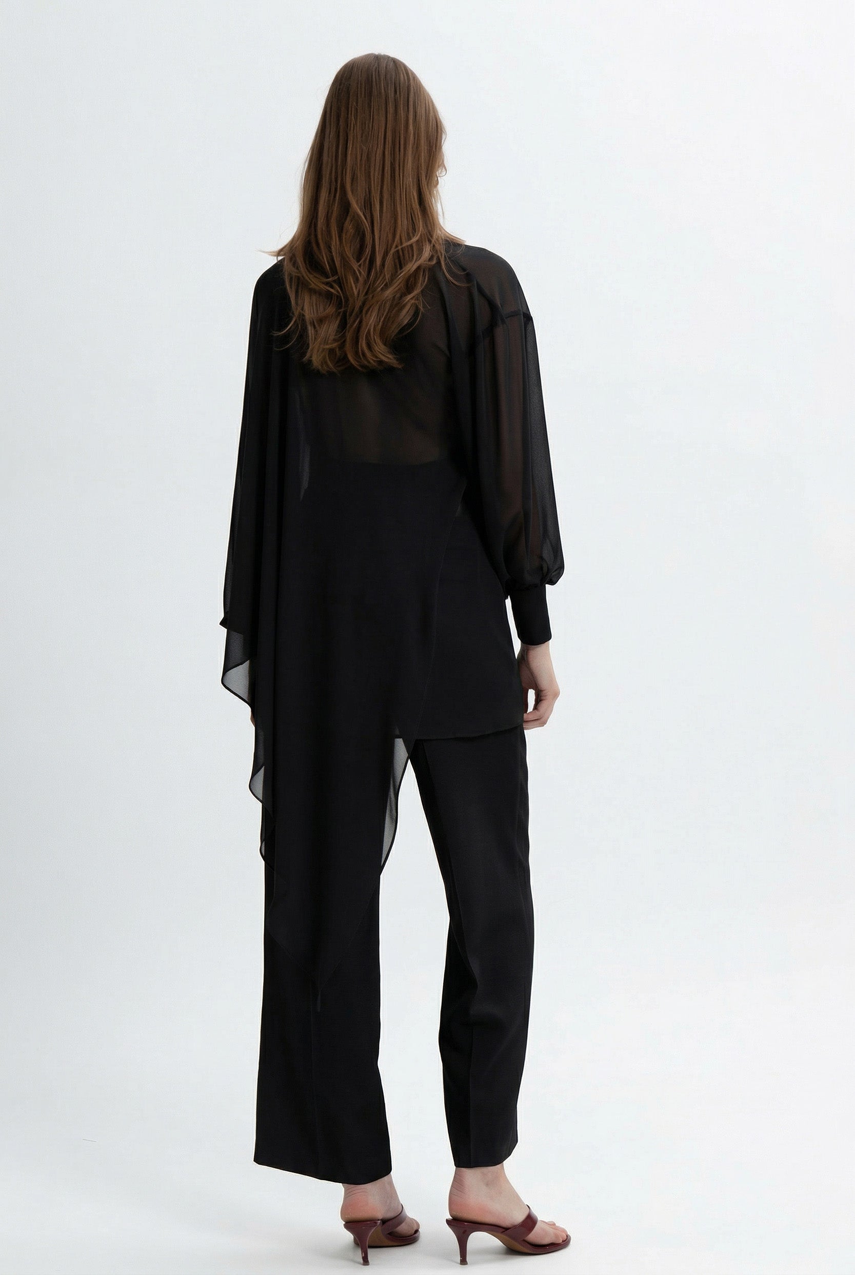 MYT Kimono Wrap Dress with flowing fabric in Nano Banana print, showcasing a stylish and comfortable wrap design.
