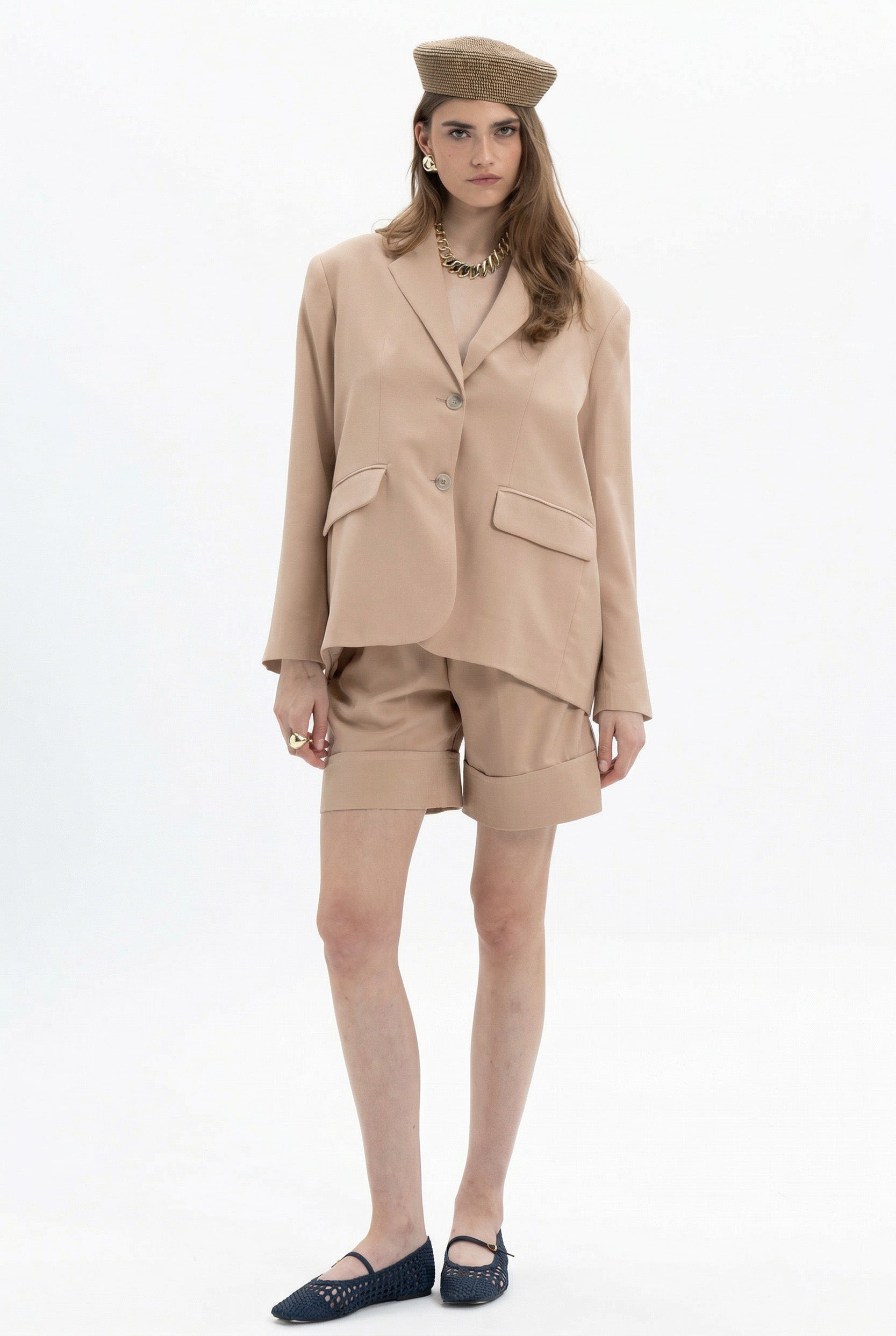 MYT oversized blazer in a vibrant Nano Banana color, shown from front and back views. Stylish, relaxed fit for versatile w...