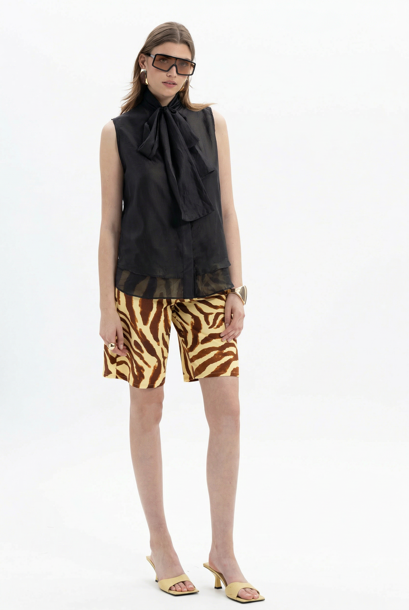 Sheer Tie Neck Blouse