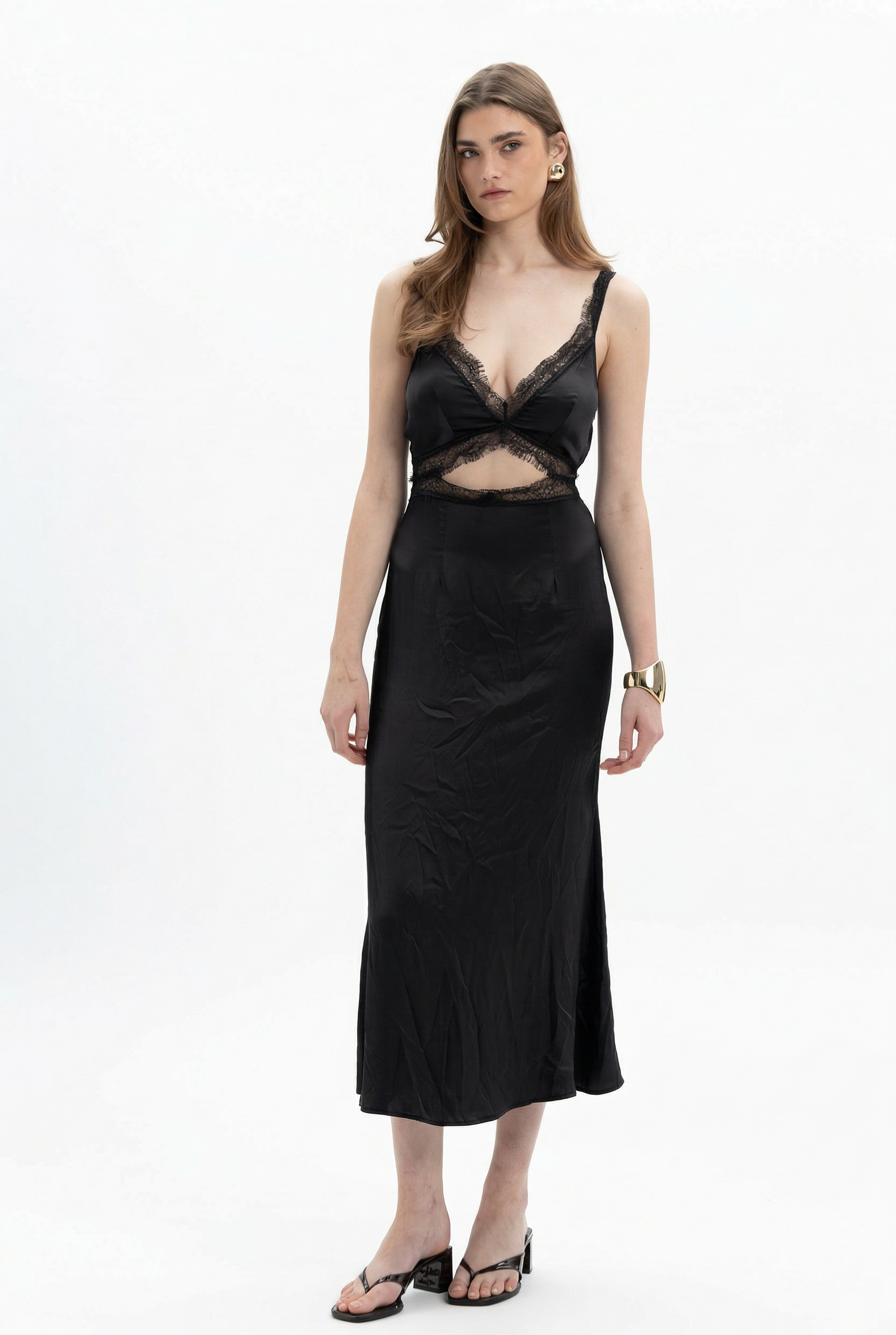 MYT midi slip dress in Nano Banana color, featuring a sleek, elegant design with smooth fabric and a relaxed fit.
