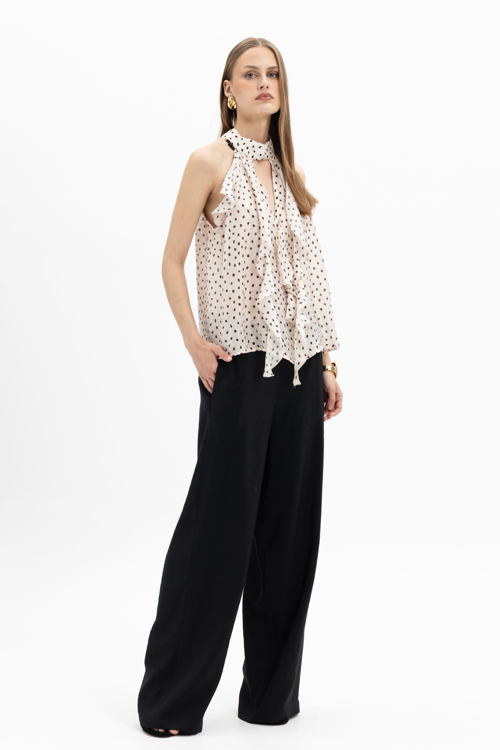 Polka Halter Ruffle Top