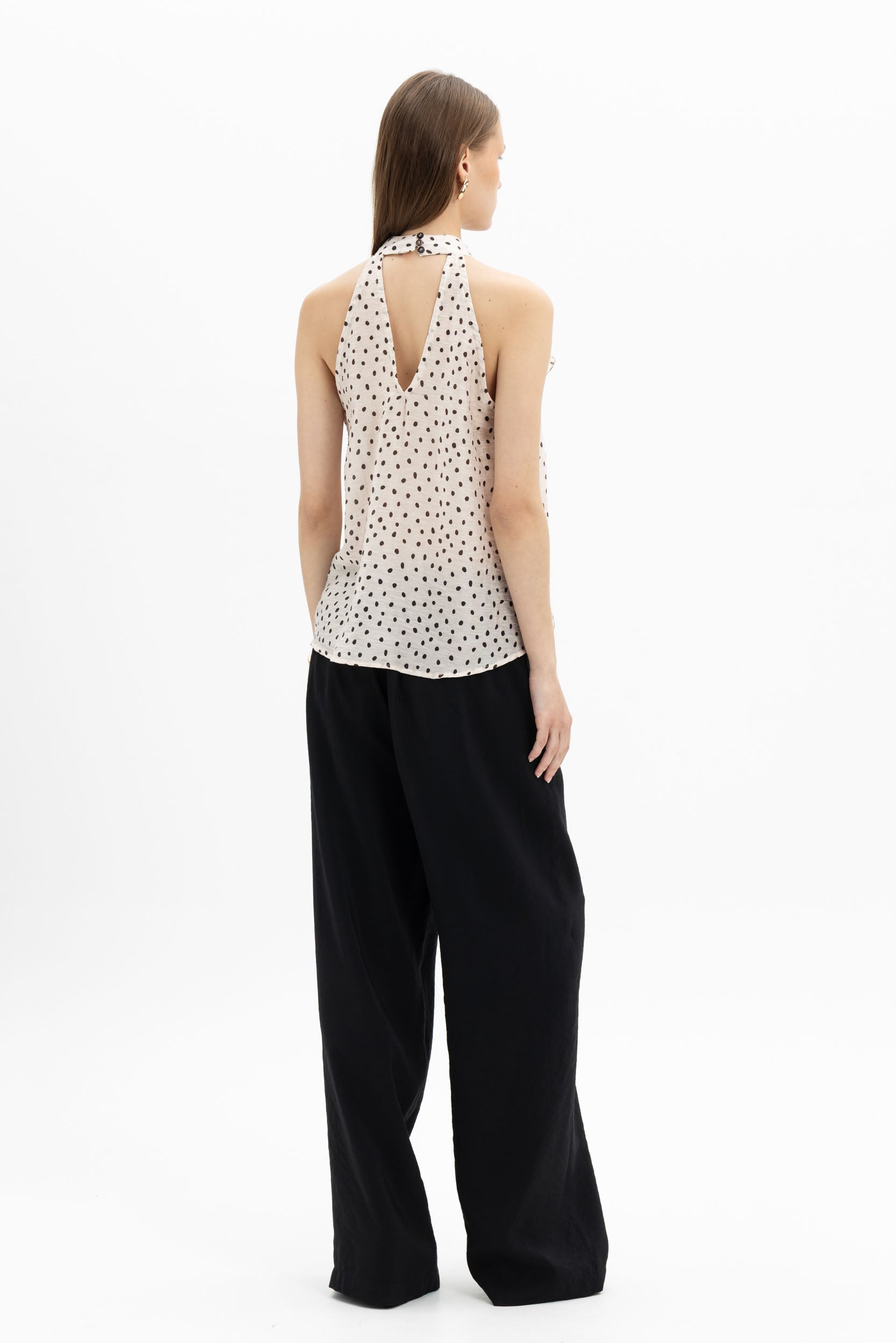 Polka Halter Ruffle Top