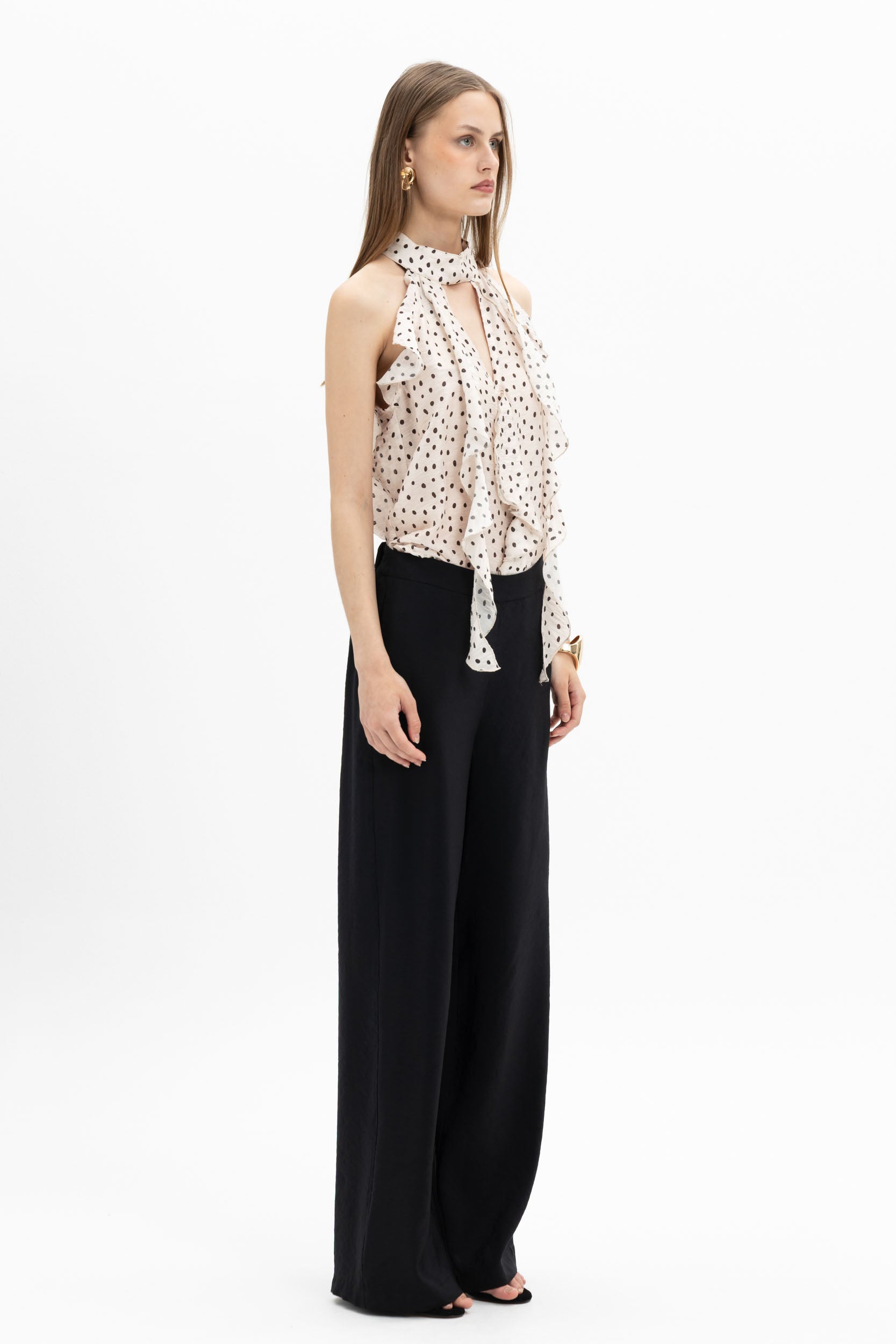 Polka Halter Ruffle Top