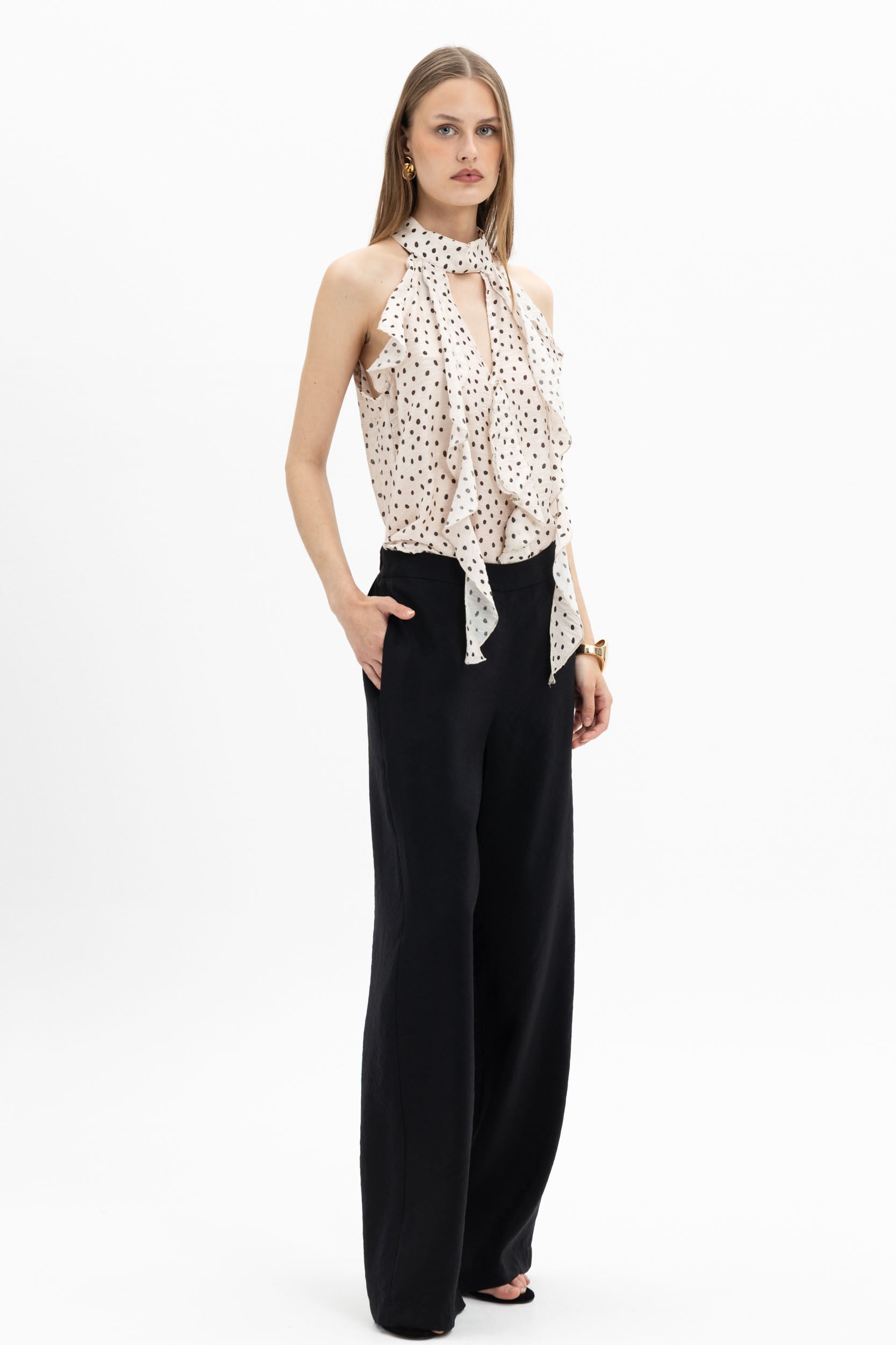 Polka Halter Ruffle Top