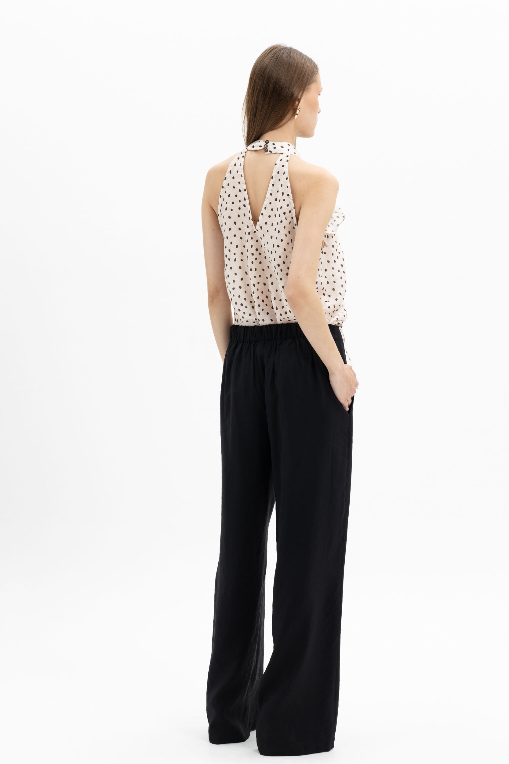 Polka Halter Ruffle Top
