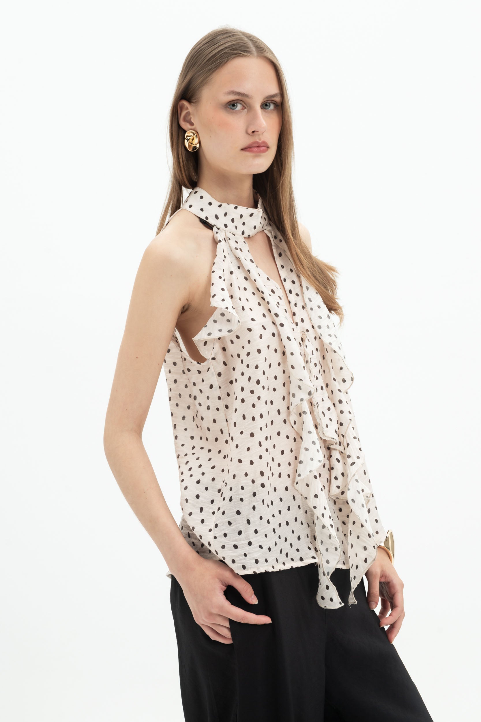 Polka Halter Ruffle Top