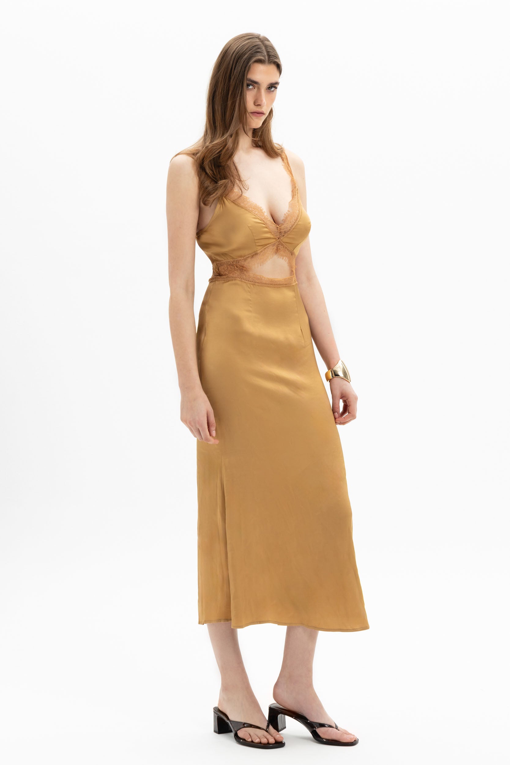 MyT gold; black midi slip dress — MyT Spring-Summer 2026 collection, view 2