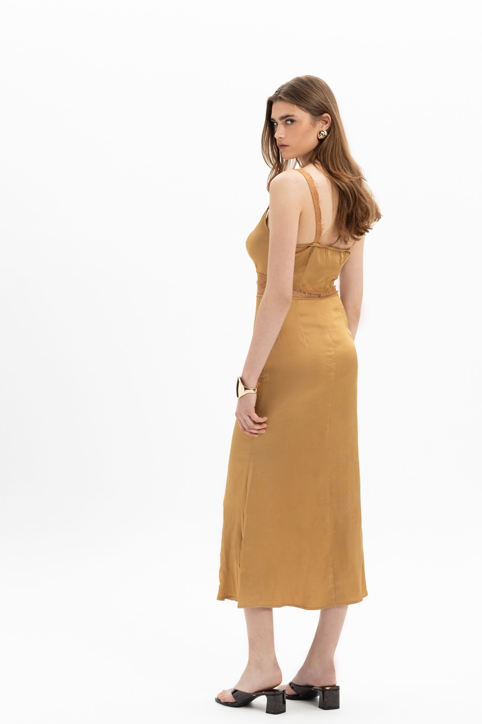 MyT gold; black midi slip dress — MyT Spring-Summer 2026 collection, view 3