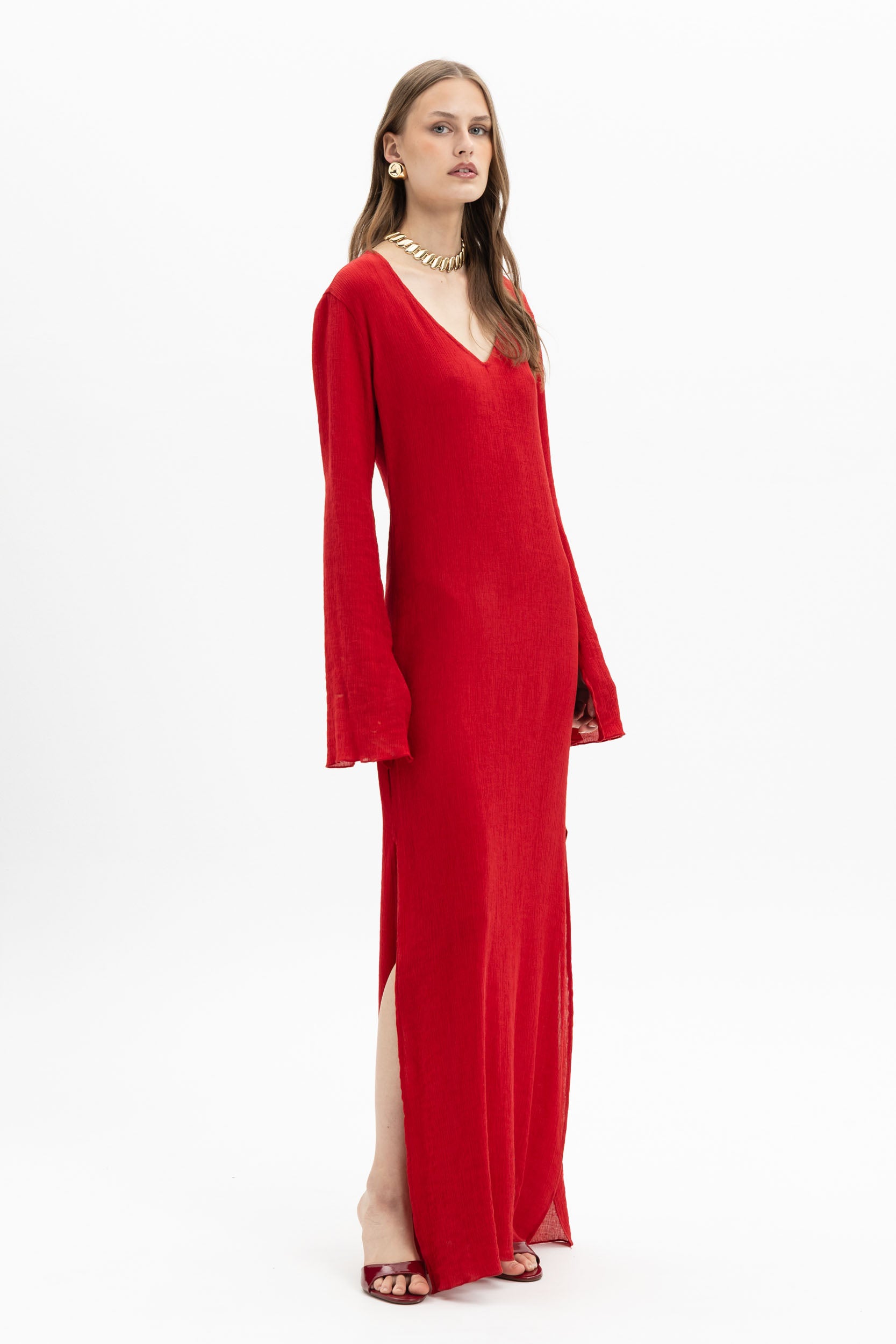 Long Sleeve Slit Maxi