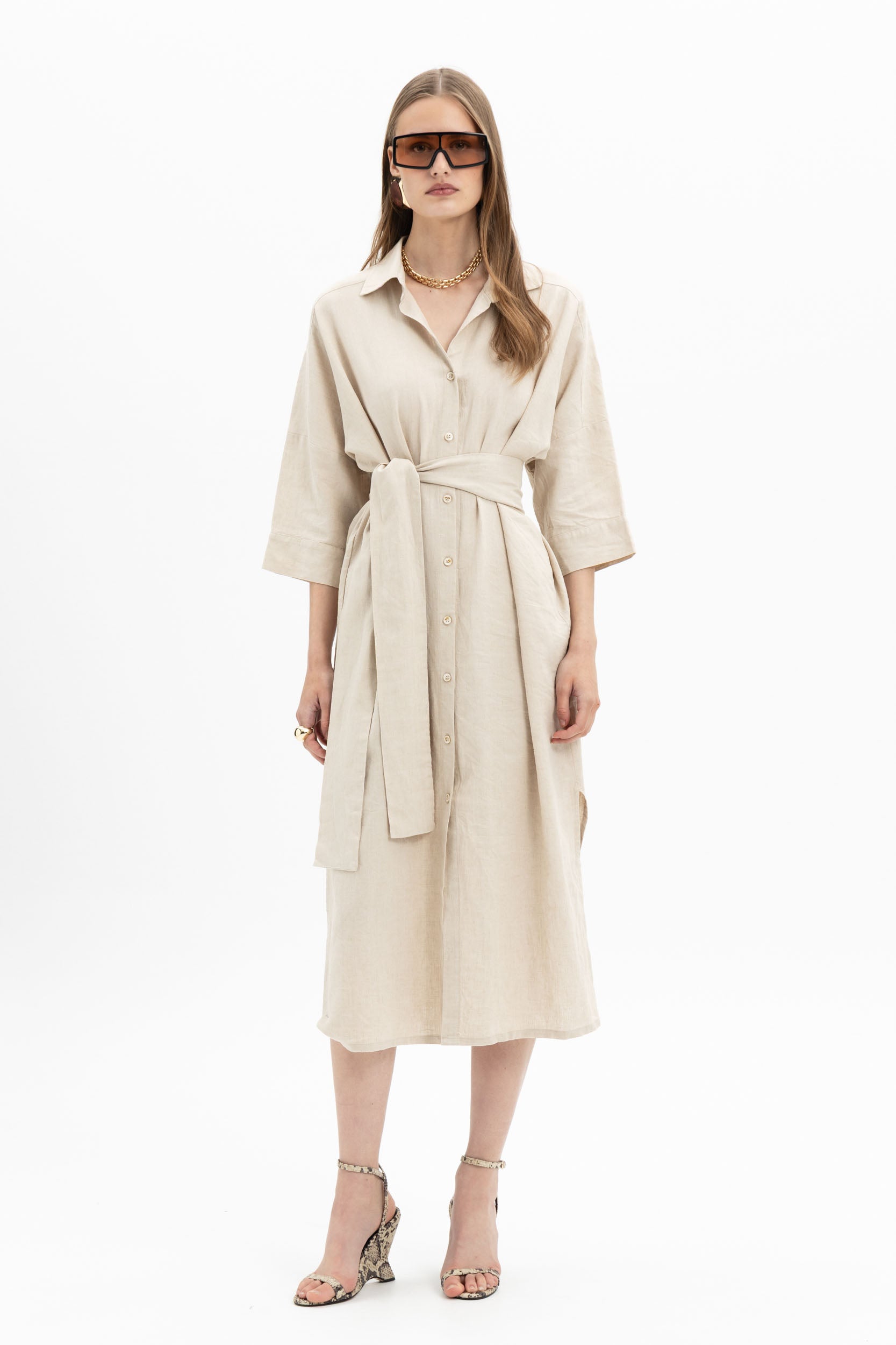 Linen Belted Shirtdress