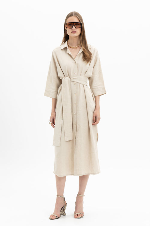 Linen Belted Shirtdress
