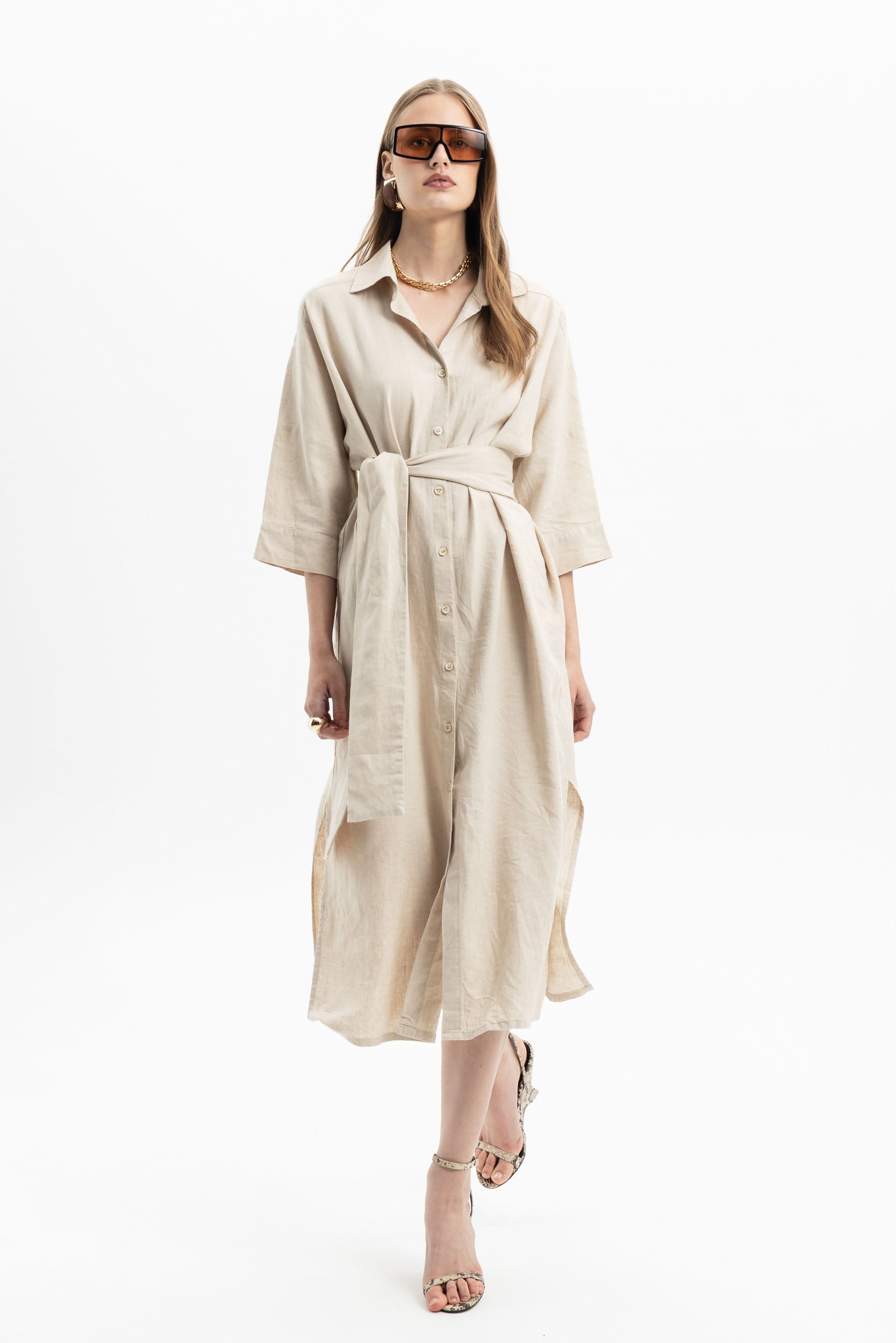 Linen Belted Shirtdress