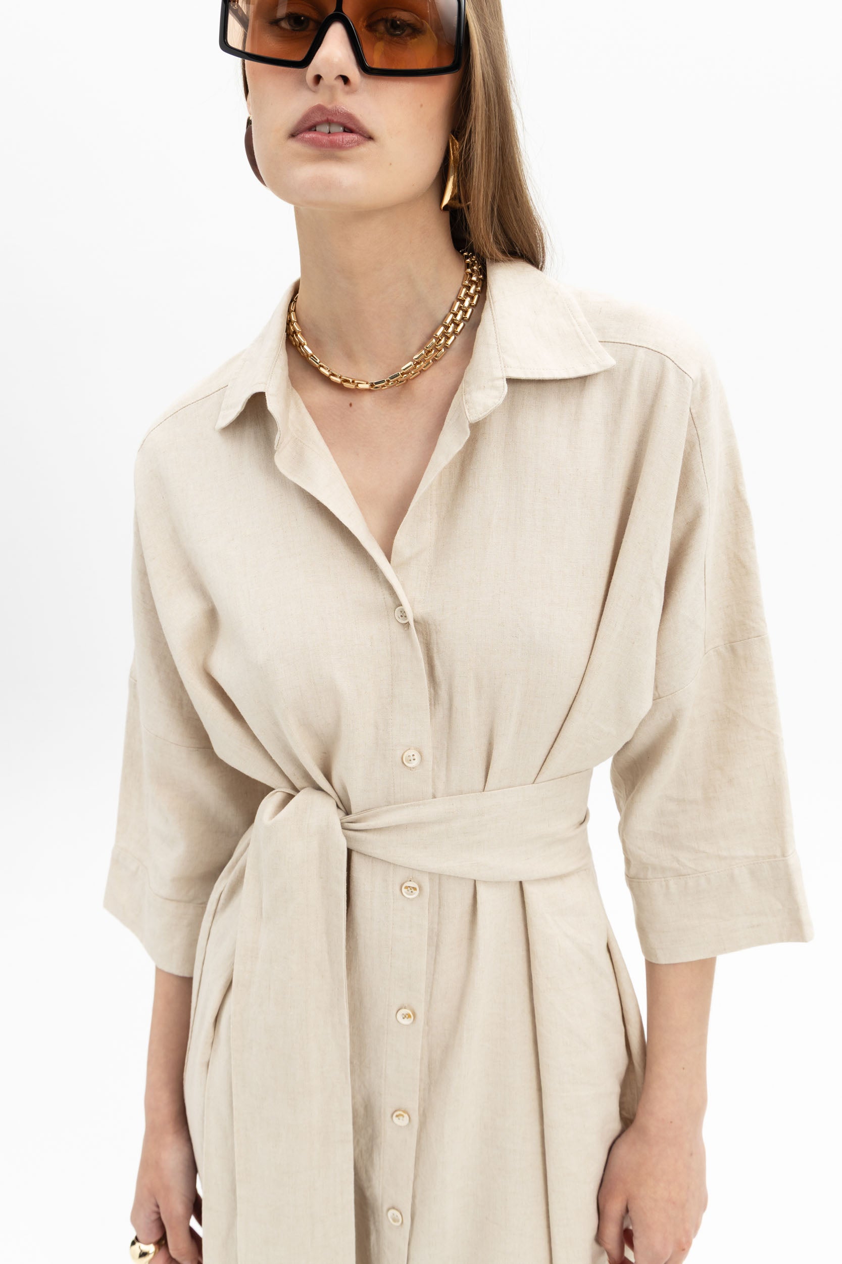 Linen Belted Shirtdress