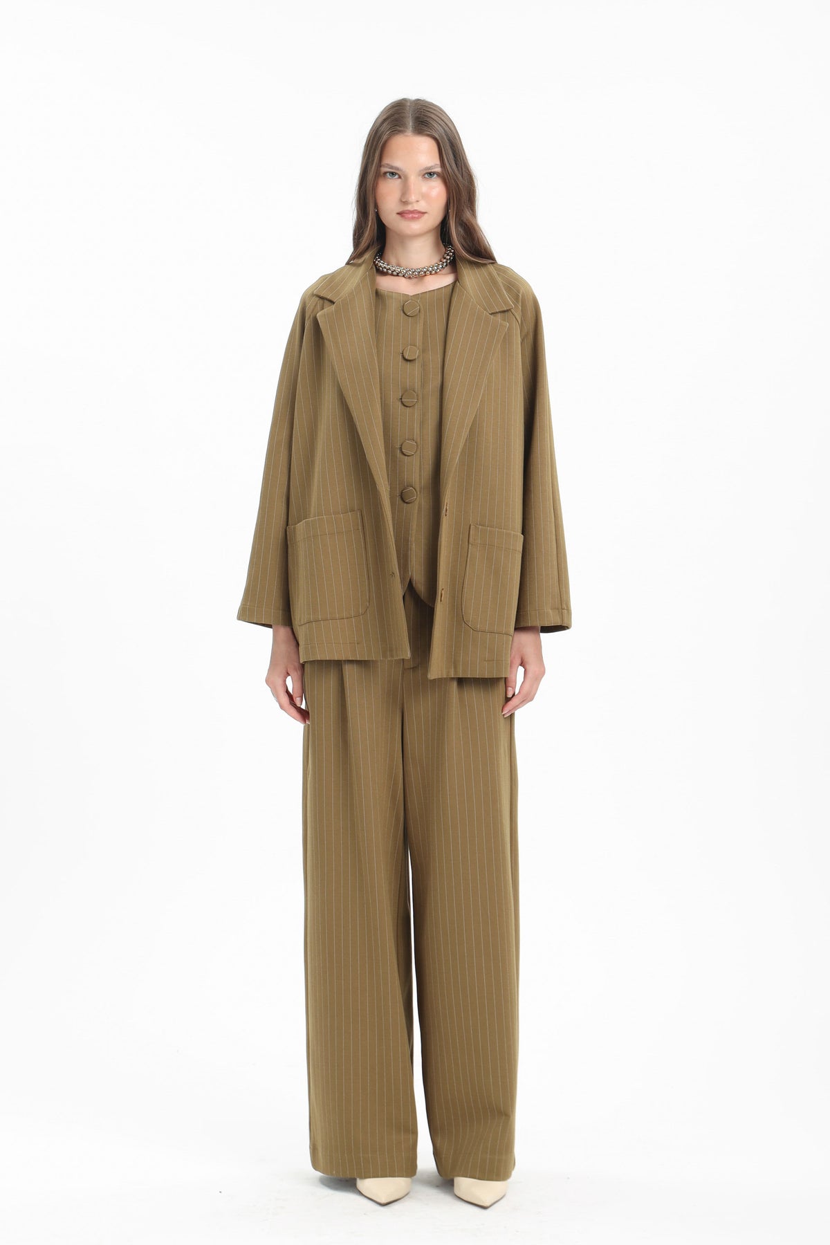 Pinstripe Wide Trousers - MYT Wearables Fall–Winter 2027