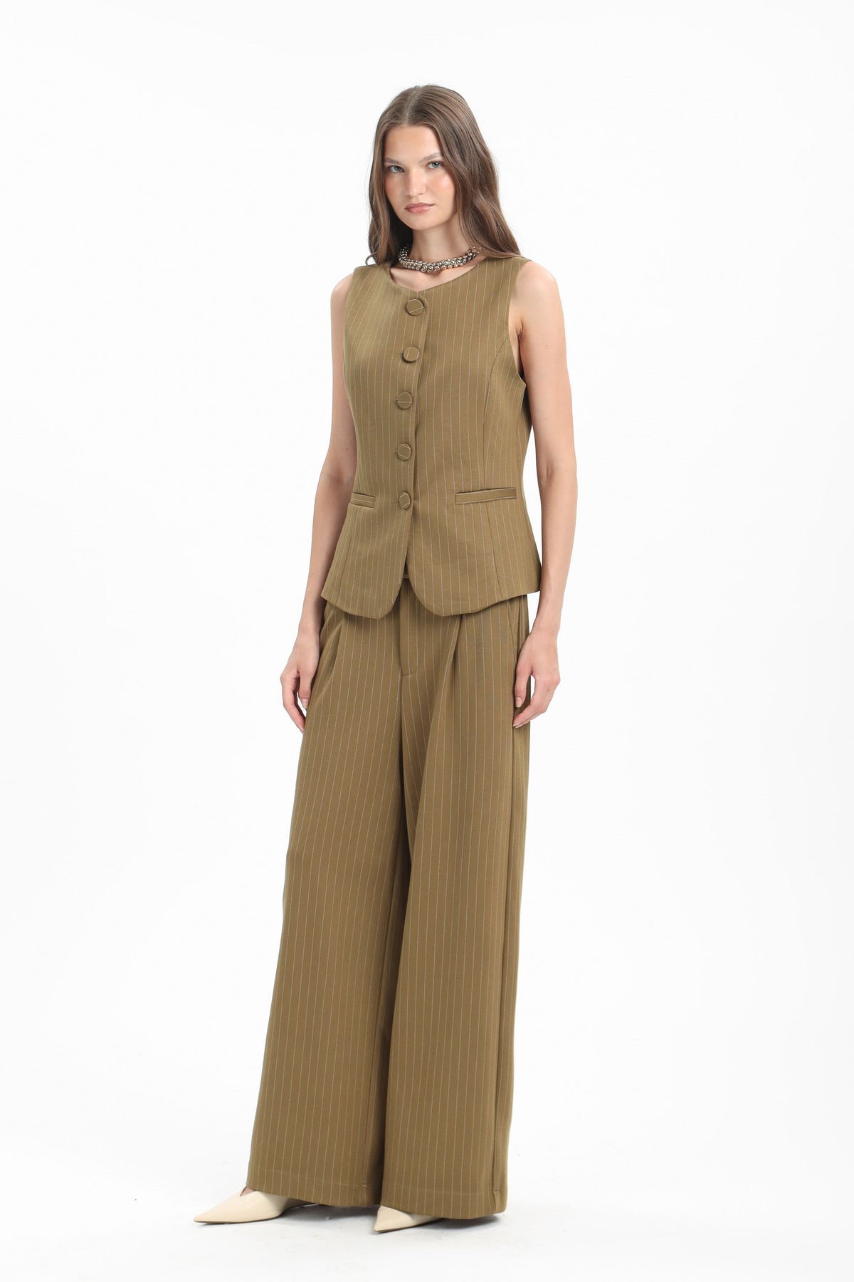 Pinstripe Wide Trousers - MYT Wearables Fall–Winter 2027