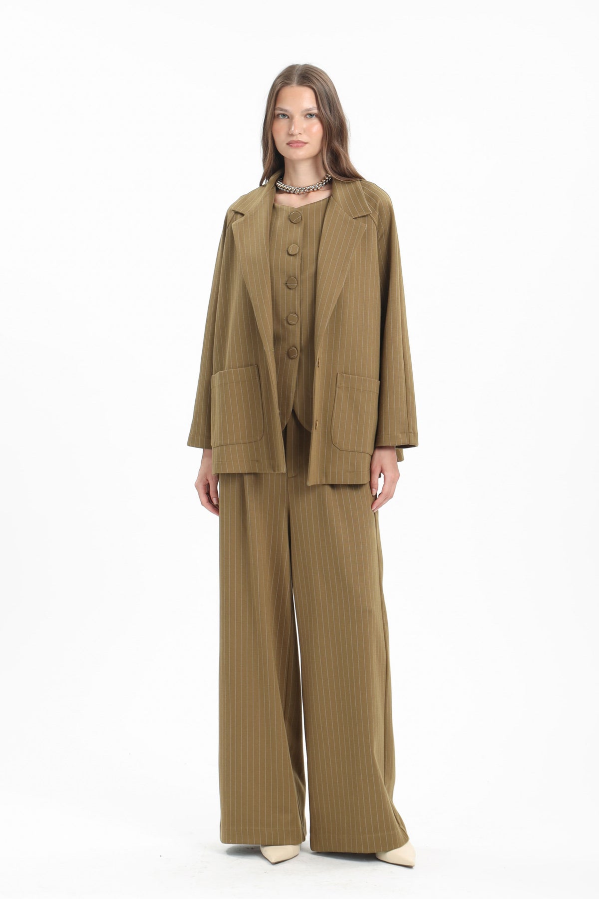 Pinstripe Wide Trousers - MYT Wearables Fall–Winter 2027