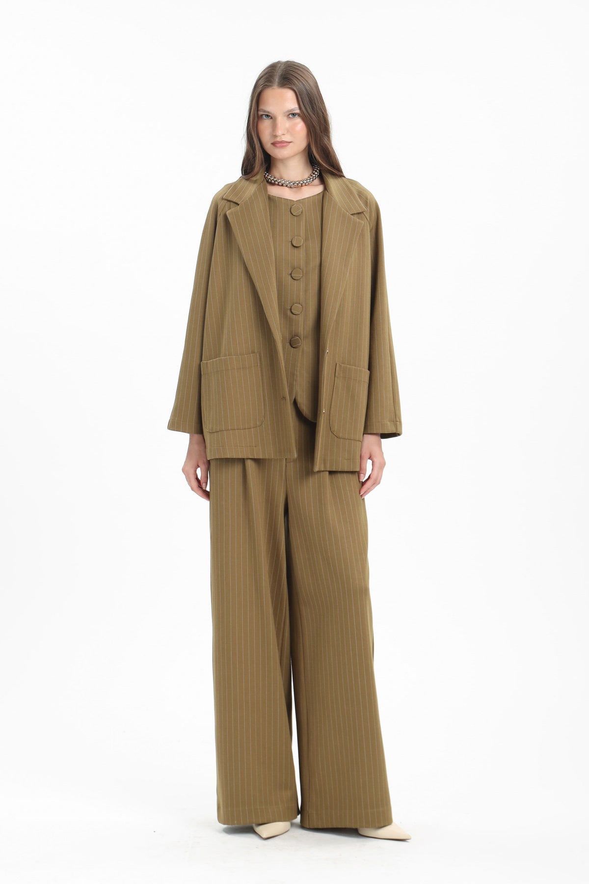 Pinstripe Wide Trousers - MYT Wearables Fall–Winter 2027