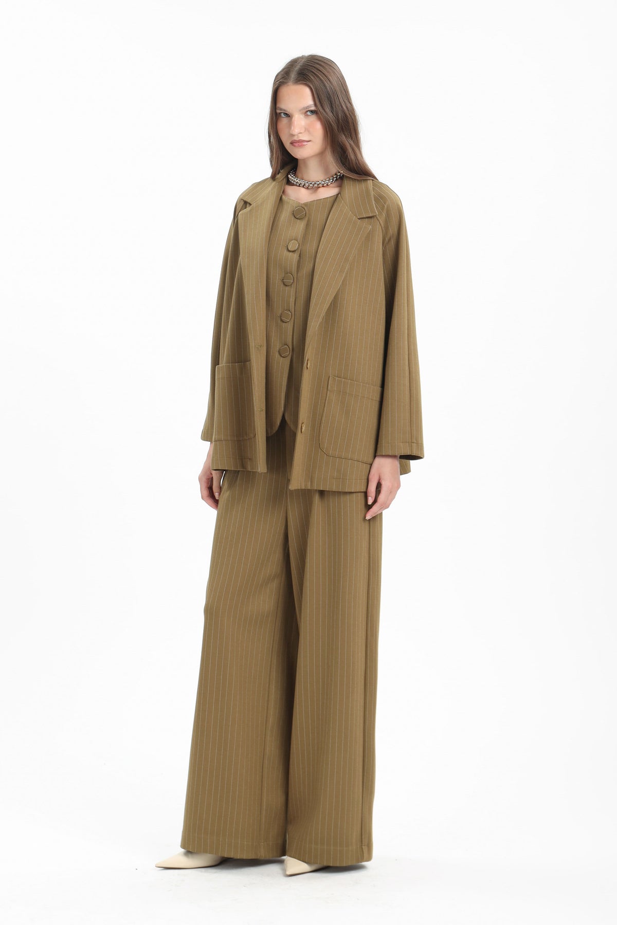 Pinstripe Wide Trousers - MYT Wearables Fall–Winter 2027