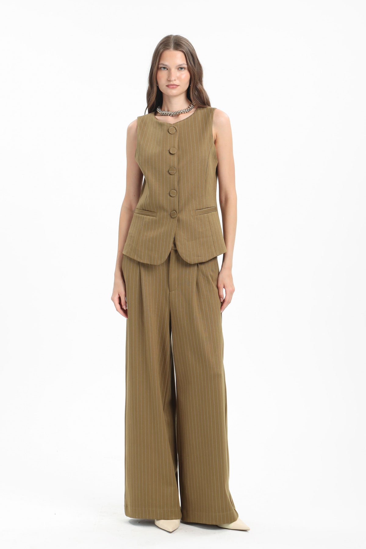 Pinstripe Wide Trousers - MYT Wearables Fall–Winter 2027